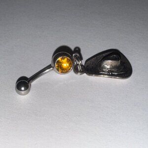 Hat Dangle Belly ring with Topaz Orange Gem